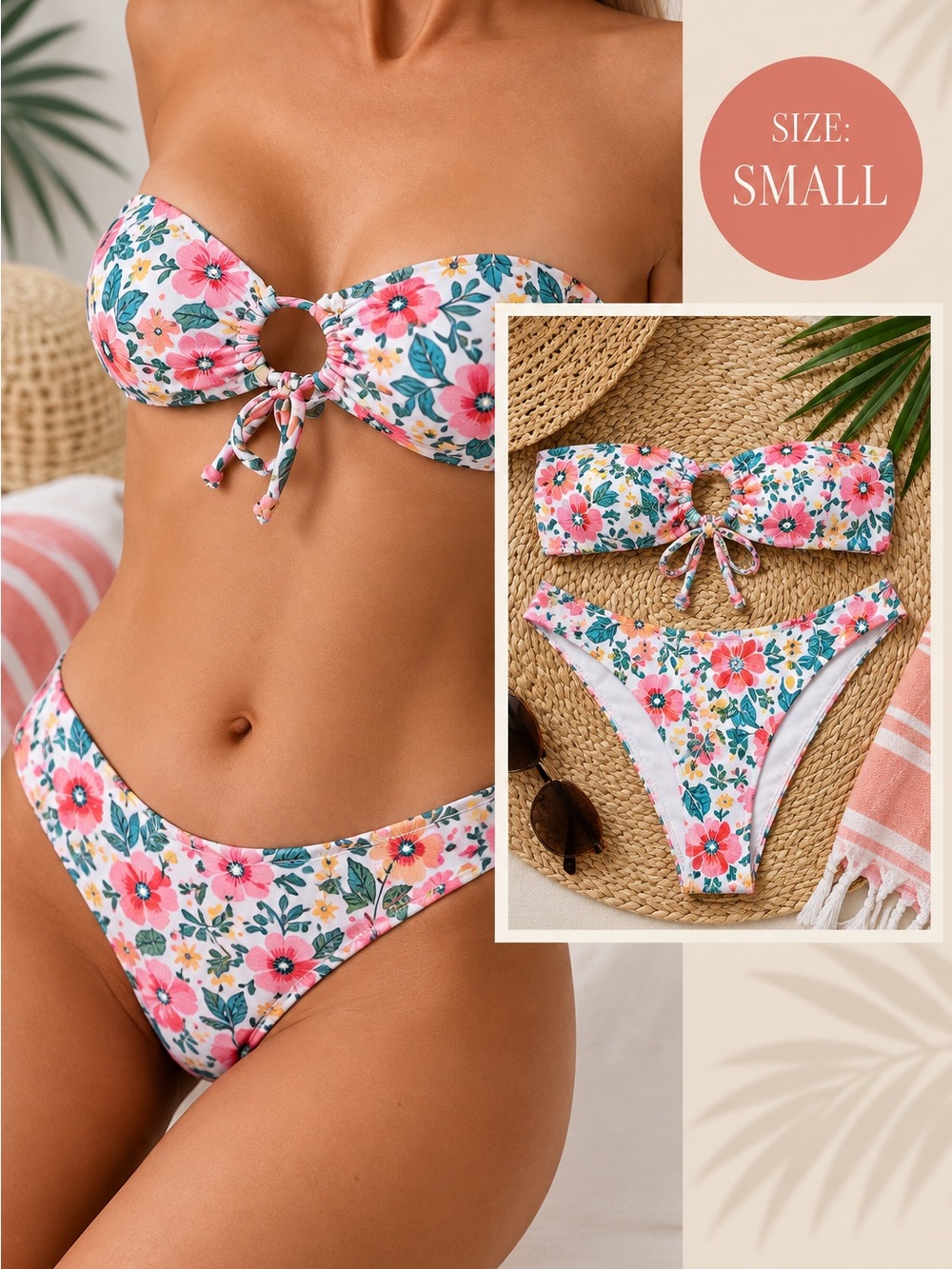 Strapless bikini swimsuit floral
